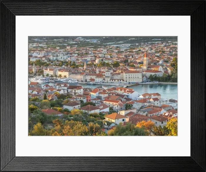 Framed Print : Elevated view over the old town of Trogir at sunset, Trogir, Croatia, Europe Framed Print : Elevated view over the old town of Trogir at sunset, Trogir, Croatia, Europe