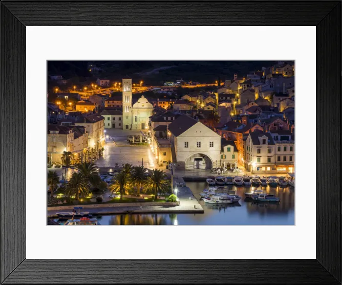 Framed Print : The old town of Hvar Town at dawn, Hvar, Croatia, Europe Framed Print : The old town of Hvar Town at dawn, Hvar, Croatia, Europe
