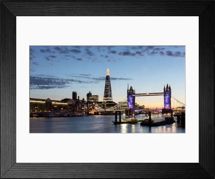 Framed Print : Tower Bridge and The Shard at sunset, taken from Wapping, London, England, United Kingdom Framed Print : Tower Bridge and The Shard at sunset, taken from Wapping, London, England, United Kingdom
