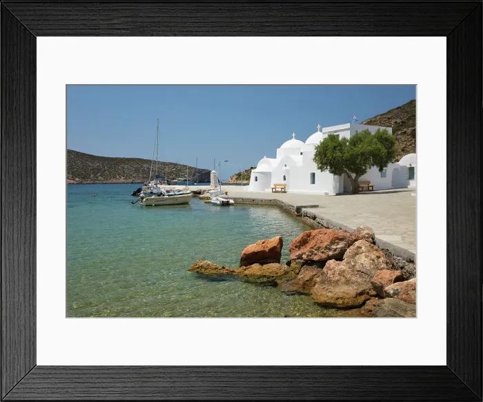 Framed Print : View of harbour and Greek Orthodox church, Vathi, Sifnos, Cyclades, Aegean Sea, Greek Islands Framed Print : View of harbour and Greek Orthodox church, Vathi, Sifnos, Cyclades, Aegean Sea, Greek Islands