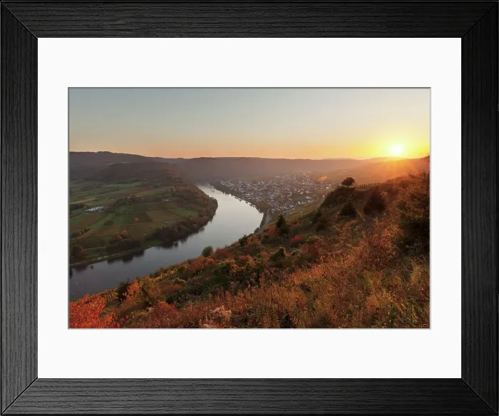 Framed Print : Loop of Moselle River at sunset near the town of Kroev, Rhineland-Palatinate, Germany Framed Print : Loop of Moselle River at sunset near the town of Kroev, Rhineland-Palatinate, Germany
