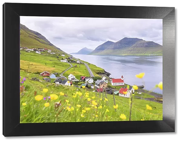 Village by the sea, Kunoy Island, Nordoyar, Faroe Islands, Denmark, Europe