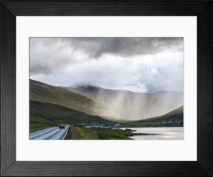 Framed Print : Car on road to Hvalvik, Streymoy Island, Faroe Islands, Denmark, Europe Framed Print : Car on road to Hvalvik, Streymoy Island, Faroe Islands, Denmark, Europe
