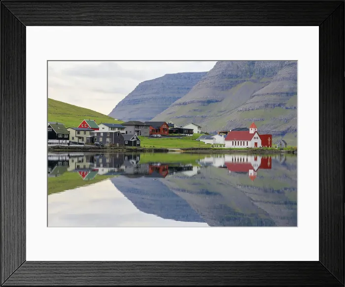 Framed Print : Village and church, Hvannasund, Vidoy Island, Faroe Islands, Denmark, Europe Framed Print : Village and church, Hvannasund, Vidoy Island, Faroe Islands, Denmark, Europe