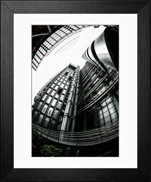 Framed Print : Fisheye view of Lloyds and The Leadenhall Buildings, financial district, City of London Framed Print : Fisheye view of Lloyds and The Leadenhall Buildings, financial district, City of London