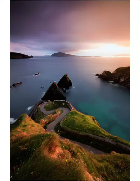 Sunset on Dunquin pier (Dun Chaoin), Dingle Peninsula, County Kerry, Munster province