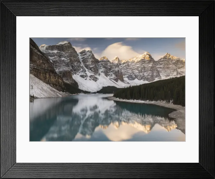 Framed Print : Mountains reflected in Moraine Lake, Banff National Park, UNESCO World Heritage Site Framed Print : Mountains reflected in Moraine Lake, Banff National Park, UNESCO World Heritage Site