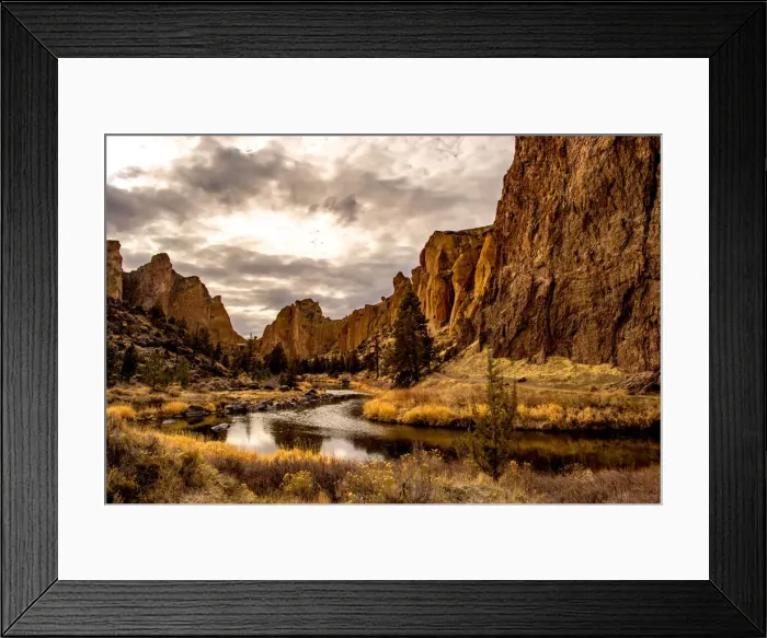 Framed Print : A river running through a valley with large rock formations on either side, Oregon Framed Print : A river running through a valley with large rock formations on either side, Oregon
