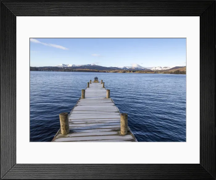 Framed Print : Frost covered jetty at the north end of Windermere near Ambleside, with rugged snow Framed Print : Frost covered jetty at the north end of Windermere near Ambleside, with rugged snow