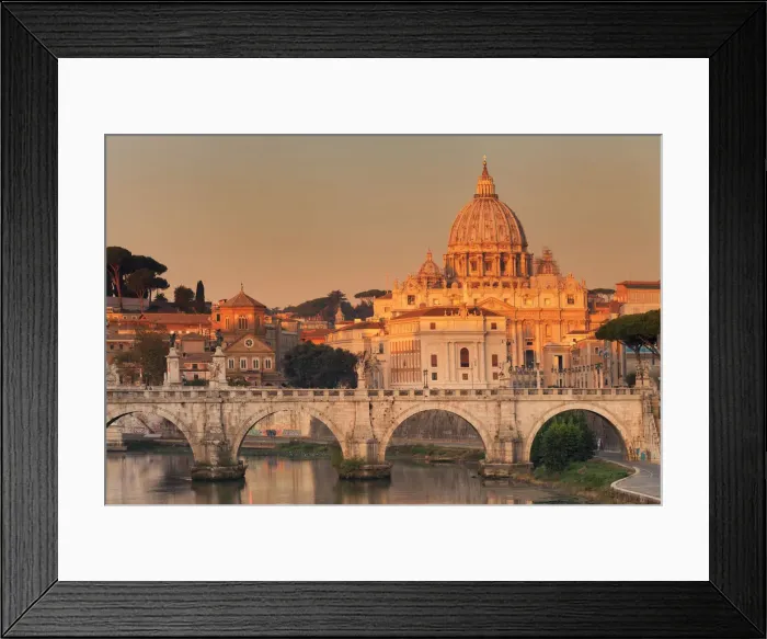 Framed Print : View over Tiber River to Ponte Vittorio Emanuele II Bridge and St. Peters Basilica at sunrise Framed Print : View over Tiber River to Ponte Vittorio Emanuele II Bridge and St. Peters Basilica at sunrise
