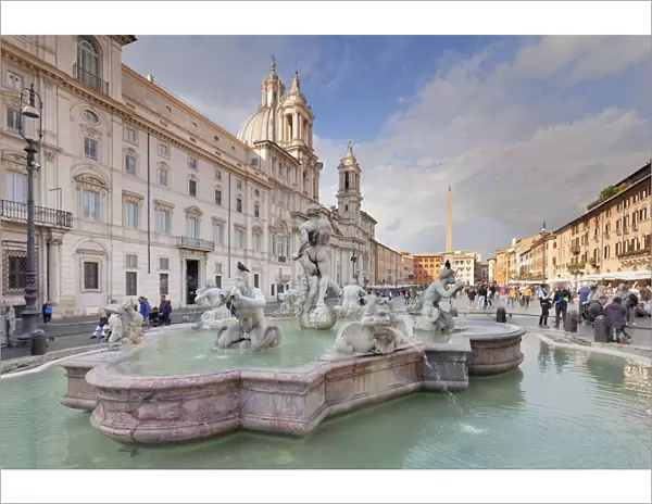 Fontana del Moro Fountain, Sant Agnese in Agone Church, Piazza Navona, Rome, Lazio