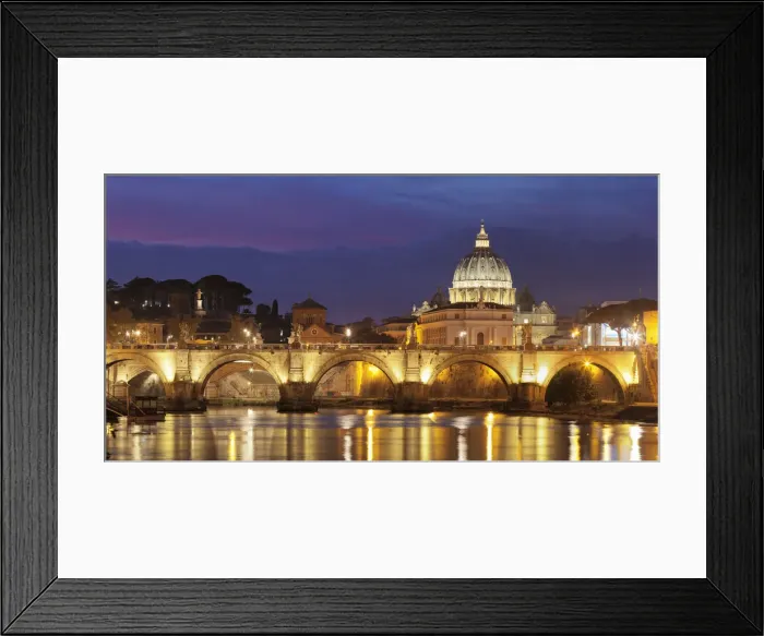 Framed Print : View over Tiber River to Ponte Vittorio Emanuele II Bridge and St. Peters Basilica Framed Print : View over Tiber River to Ponte Vittorio Emanuele II Bridge and St. Peters Basilica