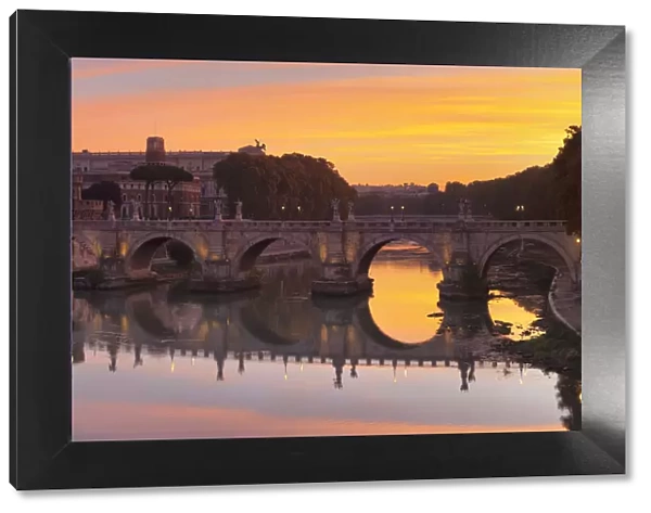 Ponte Sant Angelo Bridge at sunrise, UNESCO World Heritage Site, Tiber River, Rome