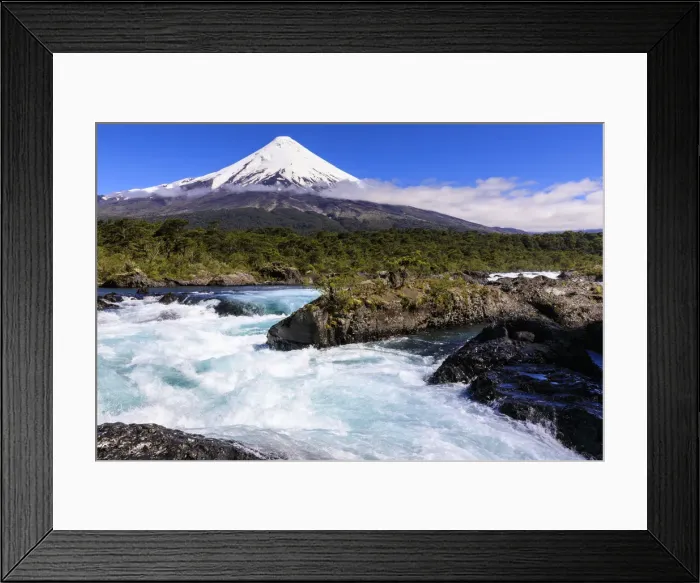 Framed Print : Petrohue rapids, snow-capped, conical Osorno volcano, Vicente Perez Rosales National Park Framed Print : Petrohue rapids, snow-capped, conical Osorno volcano, Vicente Perez Rosales National Park