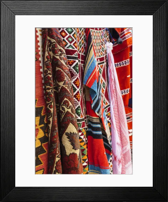 Framed Print : Colourful rugs and carpets for sale in Al Fahidi Historic Neighbourhood, Bur Dubai Framed Print : Colourful rugs and carpets for sale in Al Fahidi Historic Neighbourhood, Bur Dubai