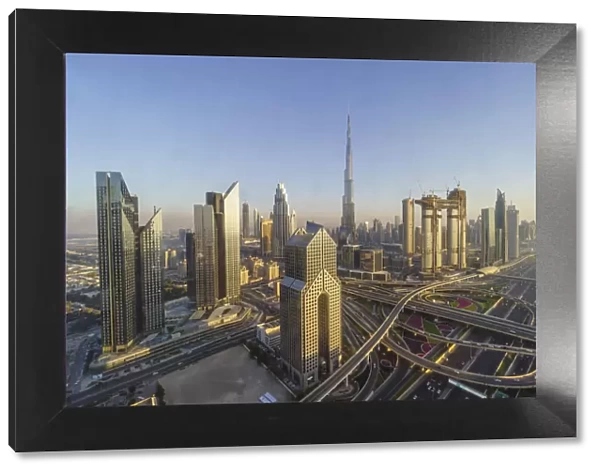 Dubai skyline and Sheikh Zayed Road Interchange, Dubai, United Arab Emirates Dubai