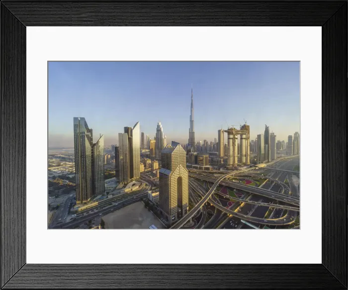 Framed Print : Dubai skyline and Sheikh Zayed Road Interchange, Dubai, United Arab Emirates Dubai Framed Print : Dubai skyline and Sheikh Zayed Road Interchange, Dubai, United Arab Emirates Dubai