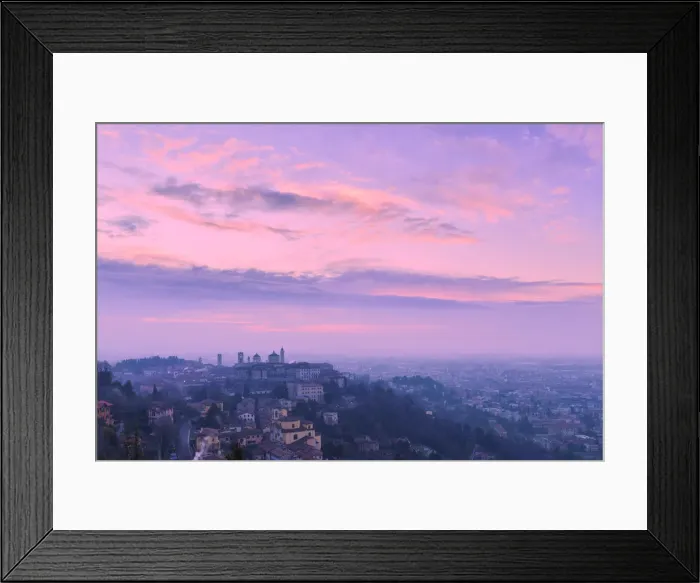 Framed Print : Upper city of Bergamo during sunrise, Bergamo, Lombardy, Italy, Europe