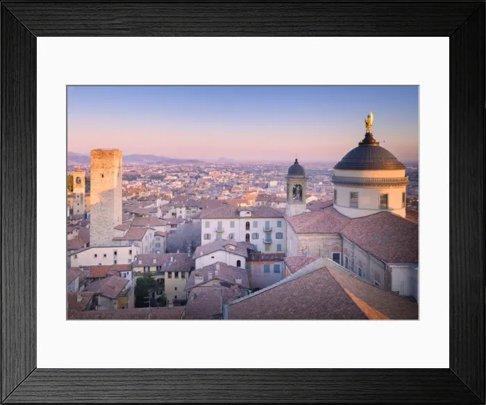 Framed Print : Cathedral of Bergamo with Torre del Gombito from above during sunset, Upper Town Framed Print : Cathedral of Bergamo with Torre del Gombito from above during sunset, Upper Town