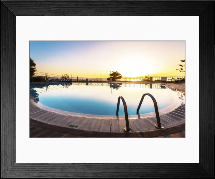 Framed Print : Large swimming pool and sunset over Chania, Crete, Greek Islands, Greece, Europe Framed Print : Large swimming pool and sunset over Chania, Crete, Greek Islands, Greece, Europe