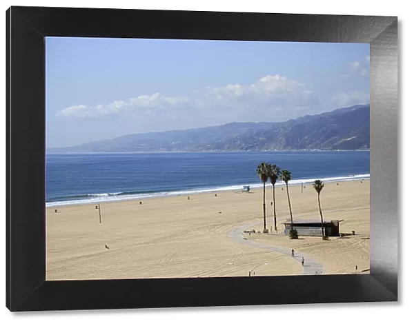 Beach, Santa Monica, Pacific Ocean, Malibu Mountains, Los Angeles, California, United