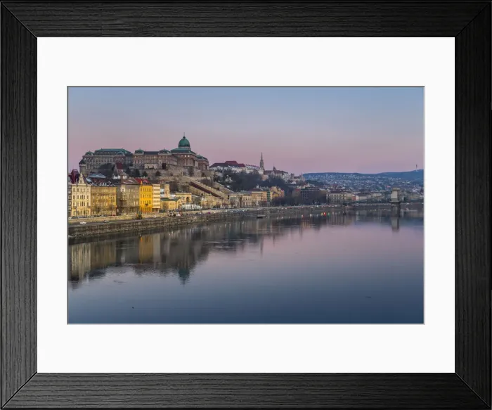 Framed Print : View of Budapest Castle reflecting in the Danube River during early morning, UNESCO Framed Print : View of Budapest Castle reflecting in the Danube River during early morning, UNESCO