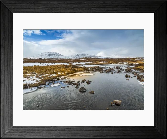 Framed Print : Scenic view of mountains and frozen water near Bridge of Orchy, Highlands, Argyll and Bute Framed Print : Scenic view of mountains and frozen water near Bridge of Orchy, Highlands, Argyll and Bute