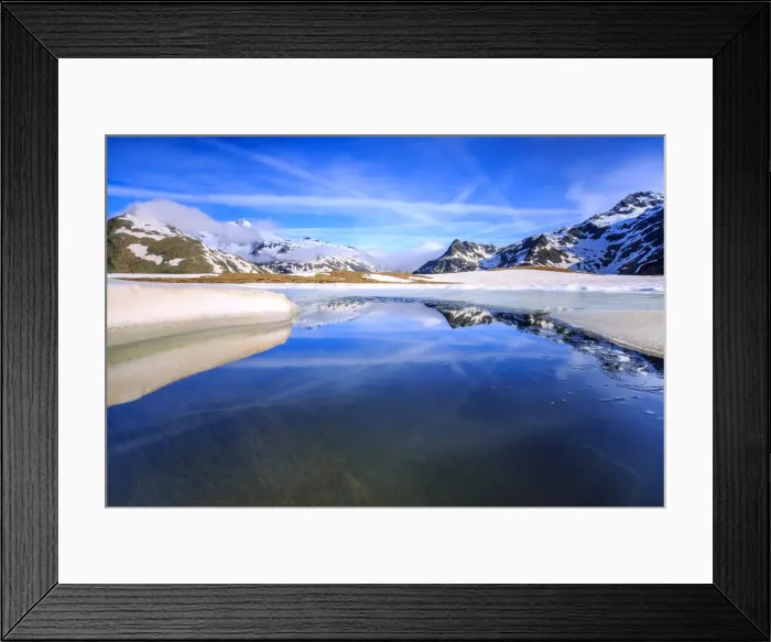 Framed Print : Lake Andossi during spring thaw, Chiavenna Valley, Spluga Valley, Sondrio province Framed Print : Lake Andossi during spring thaw, Chiavenna Valley, Spluga Valley, Sondrio province