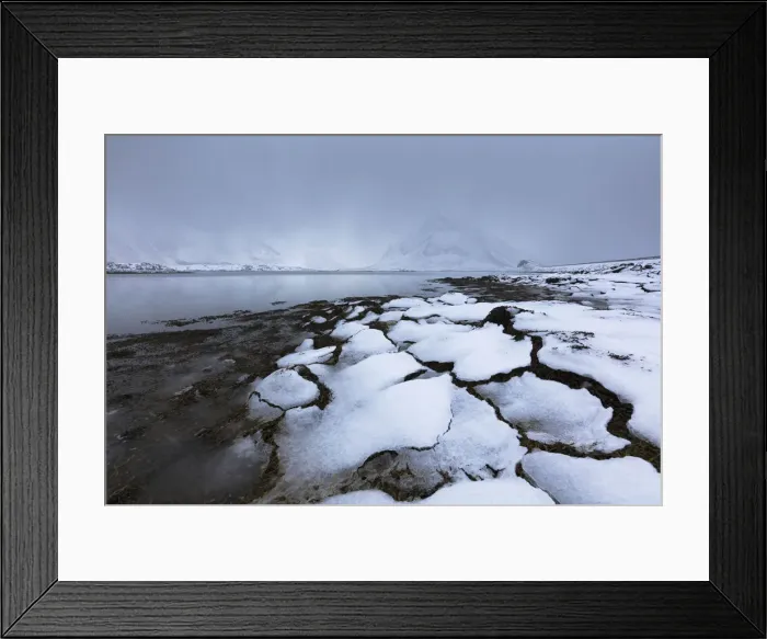 Framed Print : Mist on the snowy peak of Volanstinden, Fredvang, Lofoten Islands, Nordland, Norway Framed Print : Mist on the snowy peak of Volanstinden, Fredvang, Lofoten Islands, Nordland, Norway