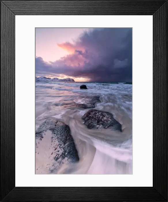Framed Print : Sunset on the rough sea, Vikten, Flakstad municipality, Lofoten Islands, Nordland Framed Print : Sunset on the rough sea, Vikten, Flakstad municipality, Lofoten Islands, Nordland