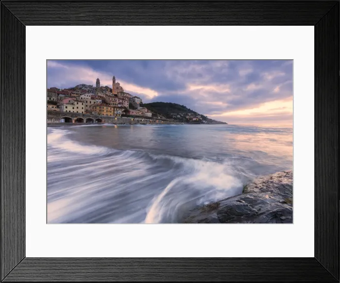 Framed Print : Waves on the beach of Cervo at sunrise, Cervo, Imperia province, Liguria, Italy, Europe Framed Print : Waves on the beach of Cervo at sunrise, Cervo, Imperia province, Liguria, Italy, Europe