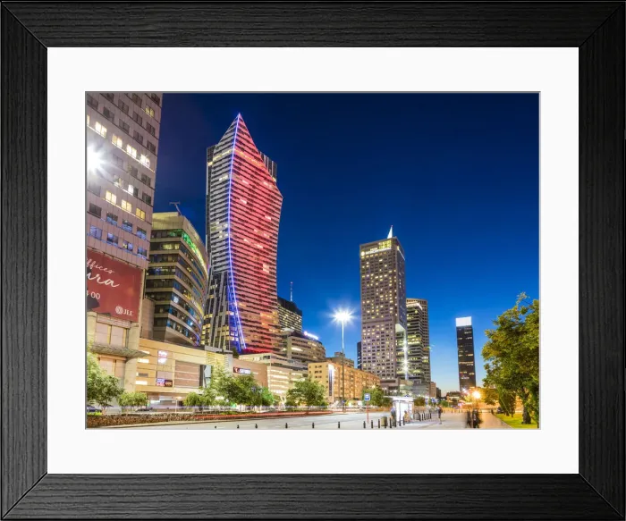 Framed Print : Skyscrapers at night, City Centre, Warsaw, Poland, Europe