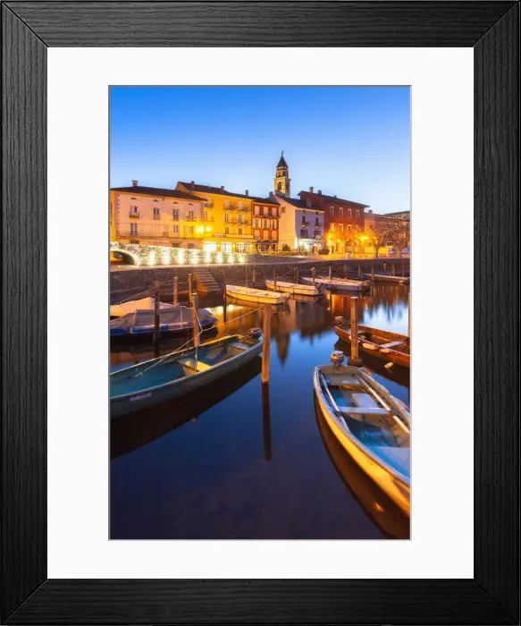 Framed Print : Touristic harbour of Ascona at dusk, Ascona, Lake Maggiore (Verbano), Canton of Ticino Framed Print : Touristic harbour of Ascona at dusk, Ascona, Lake Maggiore (Verbano), Canton of Ticino