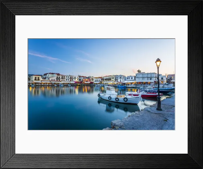 Framed Print : Old Venetian harbour, taverns on seaside at dusk, Rethymno (Rethymnon), Crete, Greek Islands Framed Print : Old Venetian harbour, taverns on seaside at dusk, Rethymno (Rethymnon), Crete, Greek Islands