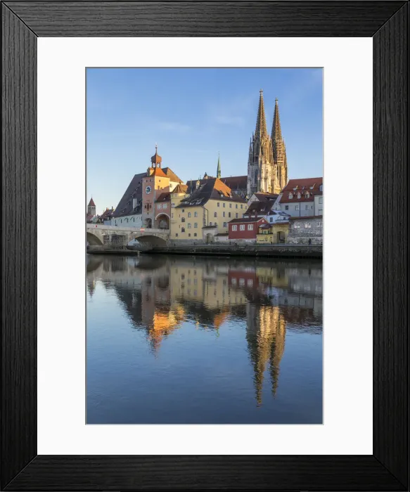 Framed Print : View to the Cathedral of St. Peter, the Stone Bridge and the Bridge Tower, Regensburg Framed Print : View to the Cathedral of St. Peter, the Stone Bridge and the Bridge Tower, Regensburg