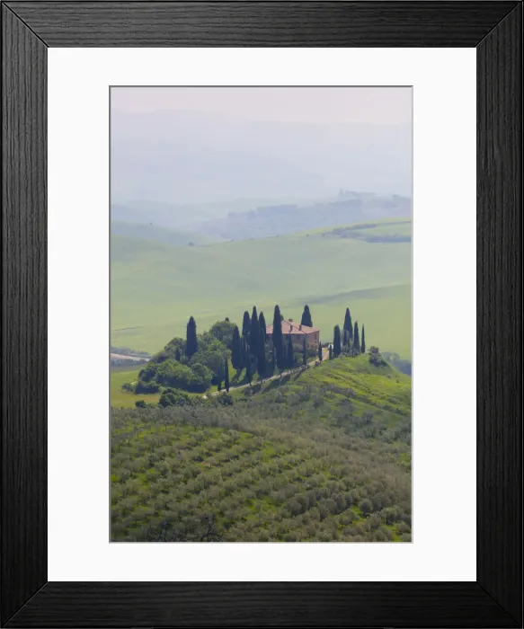Framed Print : Podere Belvedere and mist at sunrise, San Quirico d Orcia, Val d Orcia, UNESCO World Heritage Site Framed Print : Podere Belvedere and mist at sunrise, San Quirico d Orcia, Val d Orcia, UNESCO World Heritage Site
