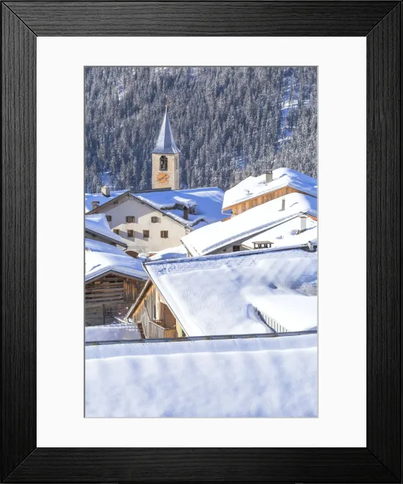 Framed Print : Village of Latsch after a snowfall, Bergun, Albula Valley, District of Prattigau / Davos Framed Print : Village of Latsch after a snowfall, Bergun, Albula Valley, District of Prattigau / Davos