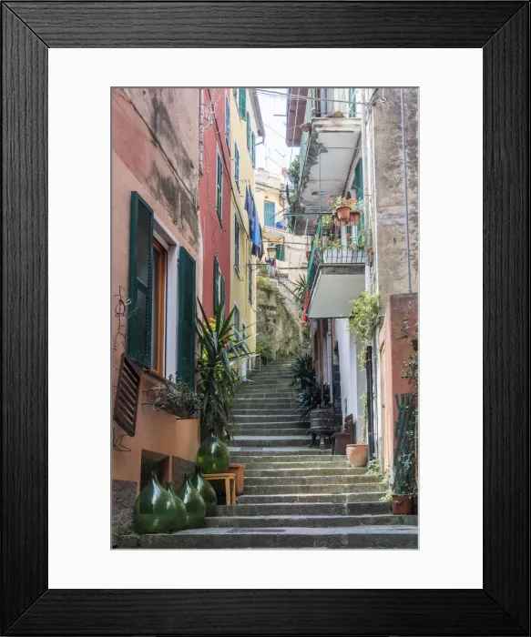 Framed Print : Colourful buildings and steps in Monterosso, Cinque Terre, UNESCO World Heritage Site