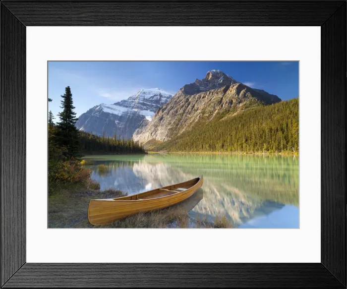 Framed Print : Canoe at Cavell Lake with Mount Edith Cavell in the Background, Jasper National Park Framed Print : Canoe at Cavell Lake with Mount Edith Cavell in the Background, Jasper National Park