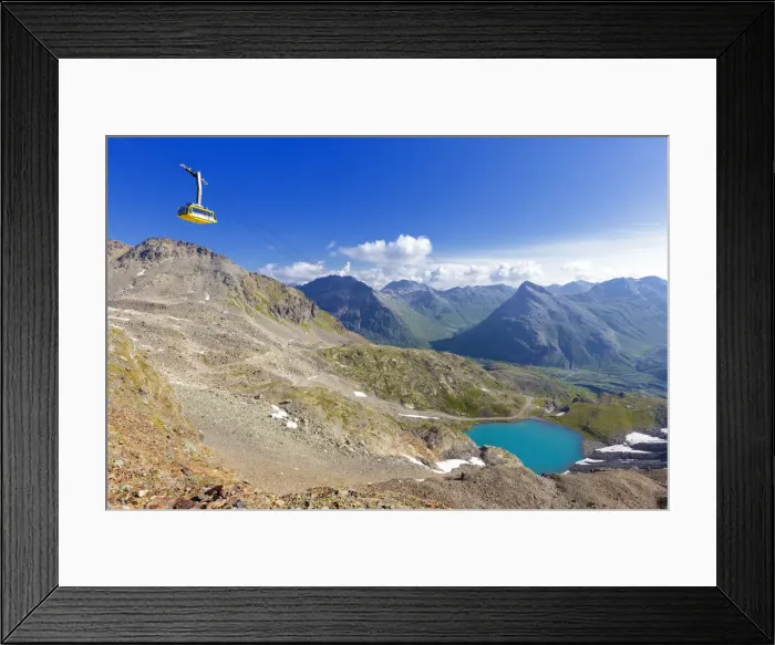 Framed Print : Diavolezza cableway transit above Diavolezza Lake, Bernina Pass, Engadine, Graubunden