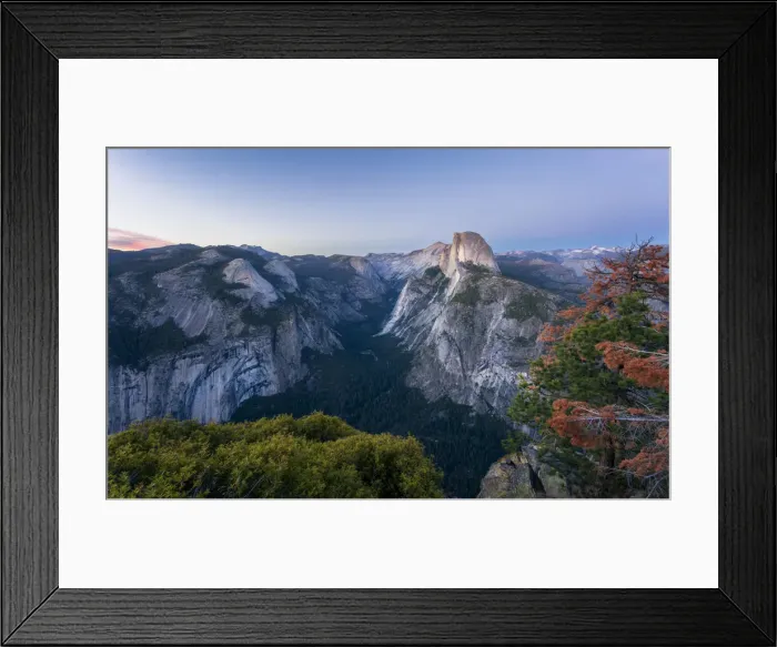 Framed Print : Half Dome and Yosemite Valley viewed from Glacier Point at dusk, Yosemite National Park