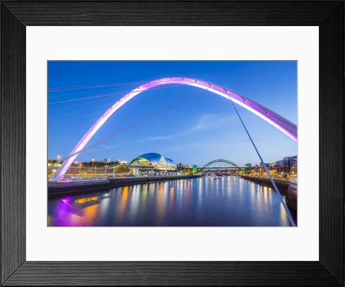 Framed Print : View of Tyne River and Gateshead Millennium Bridge at dusk, Newcastle-upon-Tyne, Tyne and Wear Framed Print : View of Tyne River and Gateshead Millennium Bridge at dusk, Newcastle-upon-Tyne, Tyne and Wear