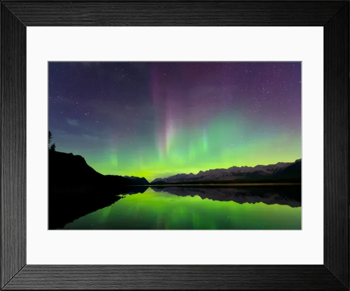 Framed Print : Aurora (Northern Lights) reflected in Lower Kananaskis Lake, Peter Laugheed Provincial Park Framed Print : Aurora (Northern Lights) reflected in Lower Kananaskis Lake, Peter Laugheed Provincial Park