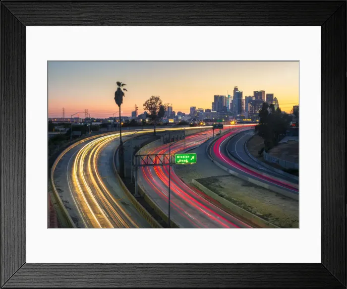 Framed Print : View of Downtown skyline and Mission Road at night, Los Angeles, California, United Framed Print : View of Downtown skyline and Mission Road at night, Los Angeles, California, United