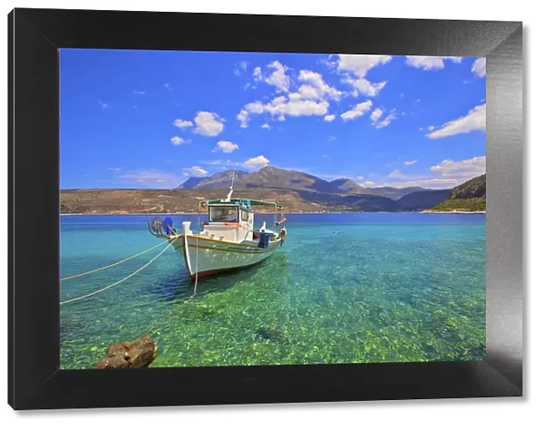 Fishing boat, Limeni, Mani Peninsula, The Peloponnese, Greece, Europe
