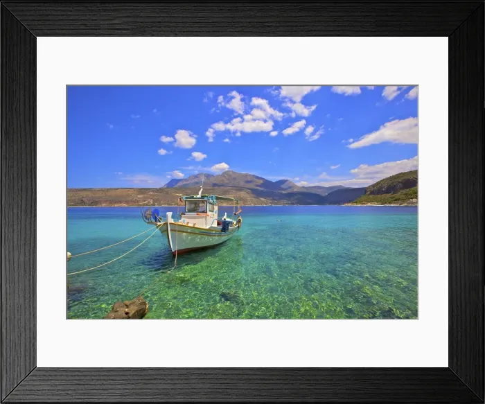 Framed Print : Fishing boat, Limeni, Mani Peninsula, The Peloponnese, Greece, Europe Framed Print : Fishing boat, Limeni, Mani Peninsula, The Peloponnese, Greece, Europe