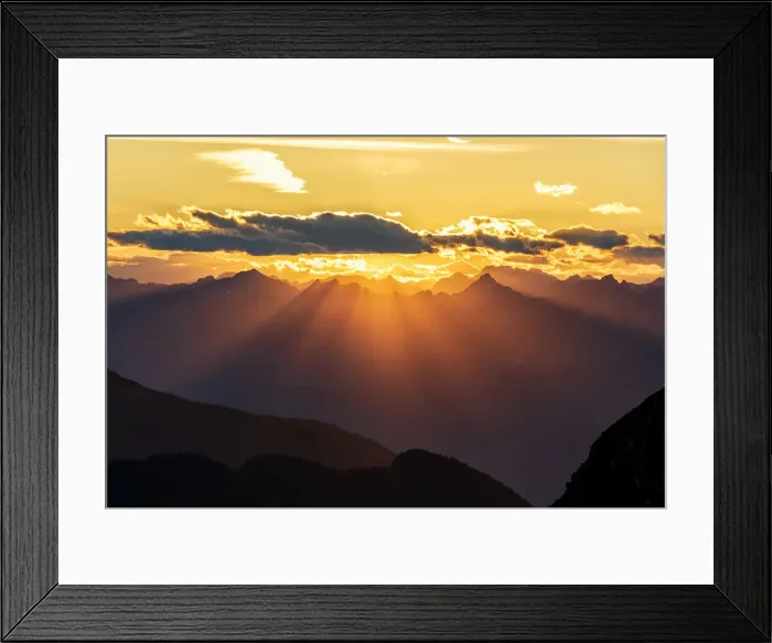 Framed Print : Sun rays at sunset on Pizzo Berro and Gerola Valley seen from San Marco Pass, Orobie Alps Framed Print : Sun rays at sunset on Pizzo Berro and Gerola Valley seen from San Marco Pass, Orobie Alps
