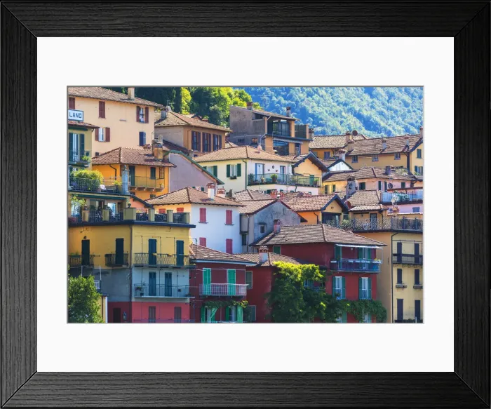 Framed Print : Typical architecture of colorful houses, Varenna, Lake Como, Lecco province, Lombardy Framed Print : Typical architecture of colorful houses, Varenna, Lake Como, Lecco province, Lombardy