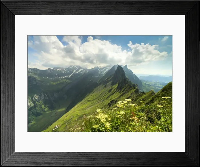 Framed Print : Peak Santis seen from Schafler during summer, Appenzell Innerrhoden, Switzerland, Europe Framed Print : Peak Santis seen from Schafler during summer, Appenzell Innerrhoden, Switzerland, Europe