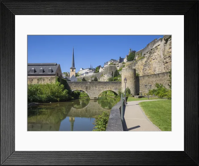 Framed Print : Stierchen stone footbridge and Brock Promontory, Luxembourg City, Luxembourg, Europe Framed Print : Stierchen stone footbridge and Brock Promontory, Luxembourg City, Luxembourg, Europe